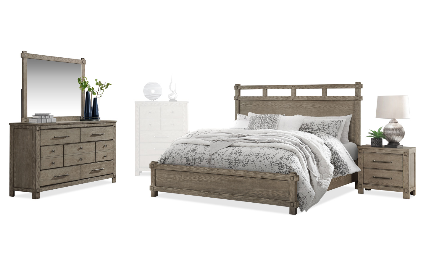 Otis Bedroom Set Bed, Dresser, Mirror & Nightstand King Size Light Brown