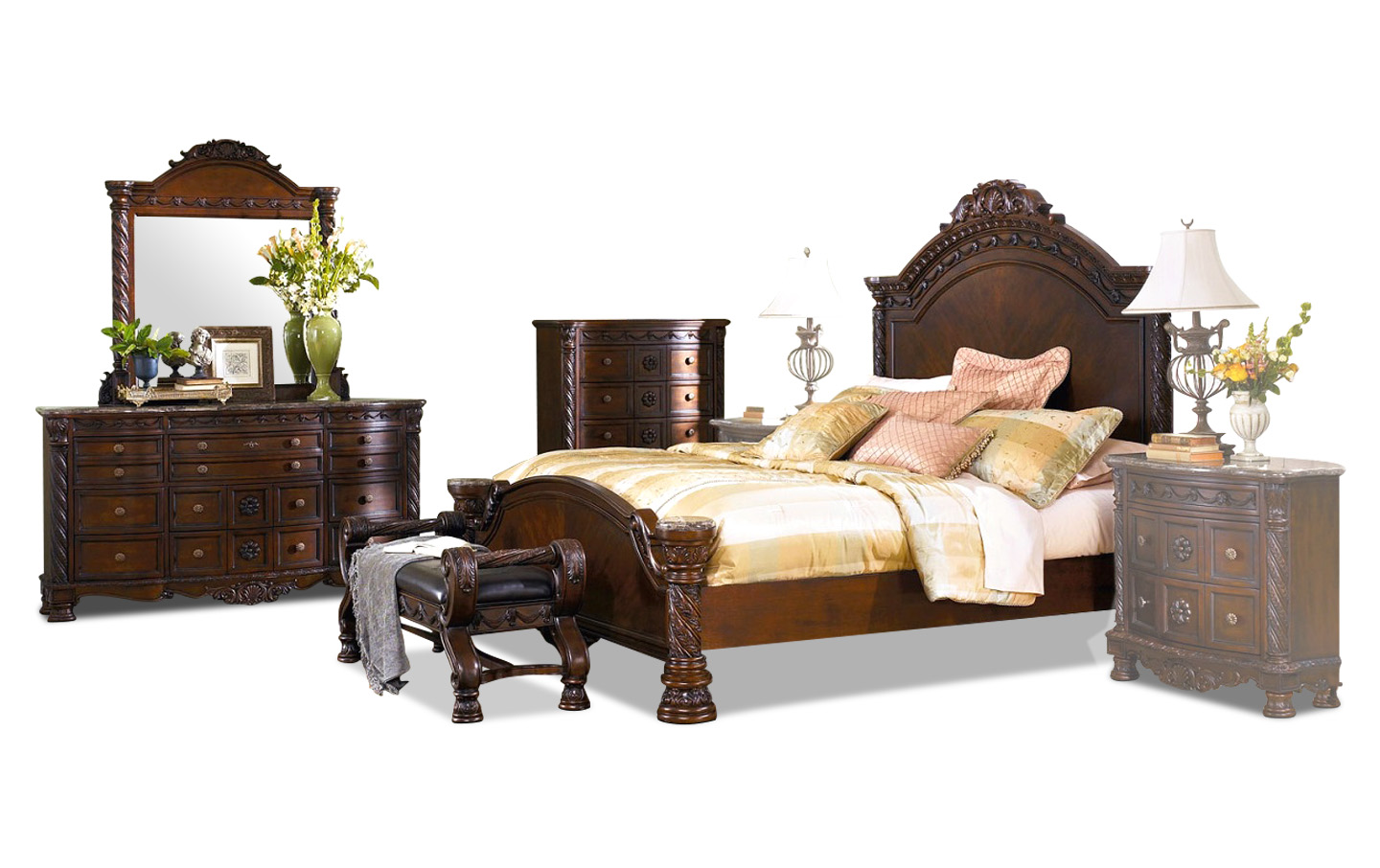 bed and dresser set Rebecca Rustic Solid Wood 4 Piece Platform Bedroom Set