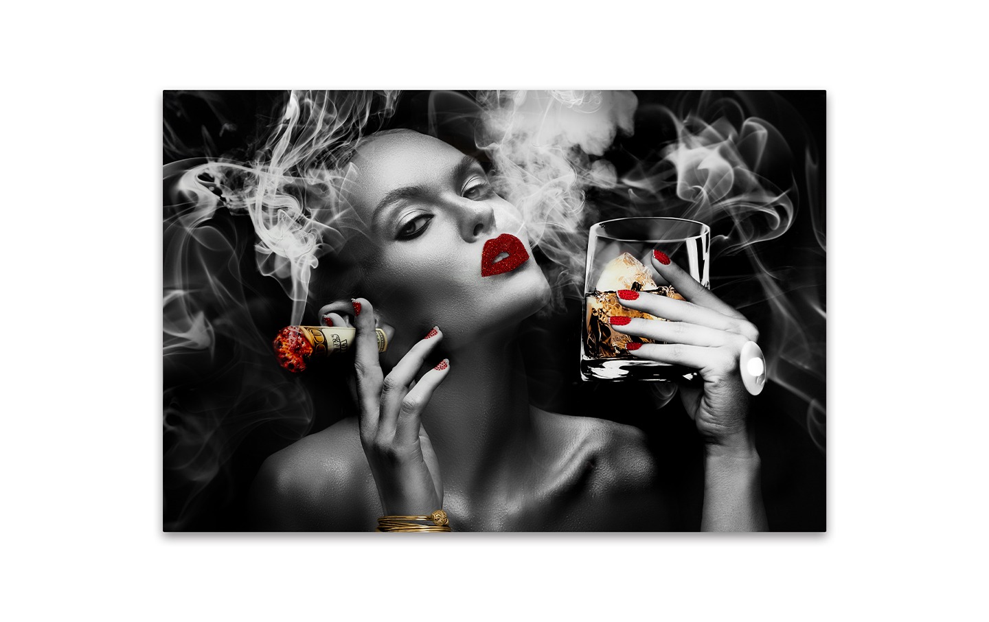 Art – Tempered Glass & Rinestones – Smoking Lady (60"X40 Australia