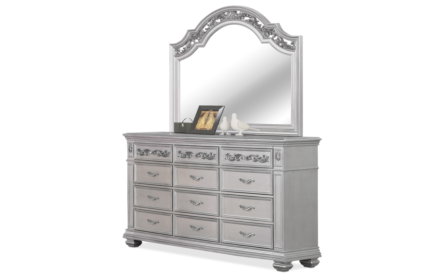Valentina Bedroom Set Silver King Size Bed, Dresser & Mirror Valentina Bedroom Set Silver King Size Bed, Dresser & Mirror