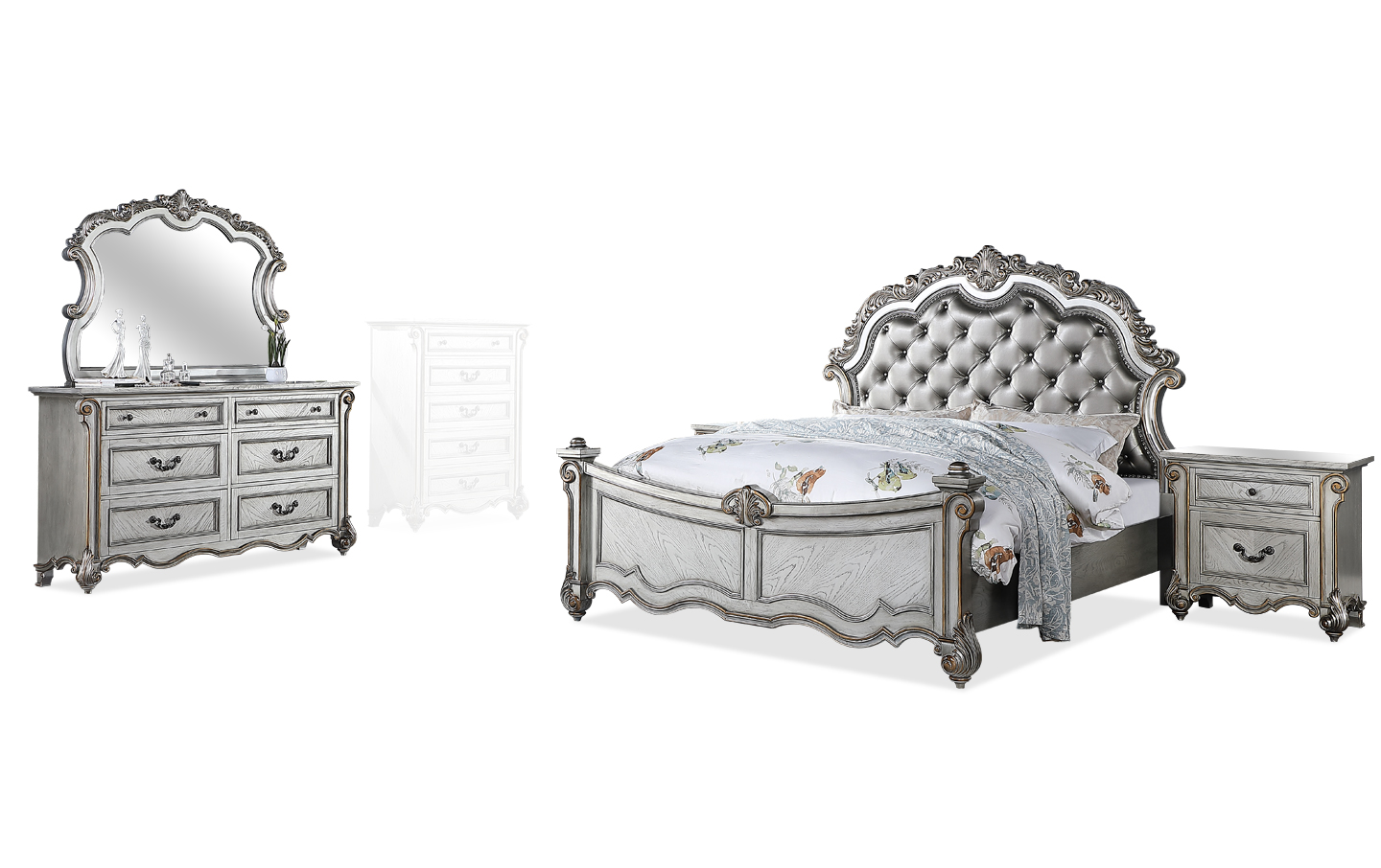 silver bedroom dresser set Valentino 4 Piece Panel Bedroom Set | Bedroom Sets